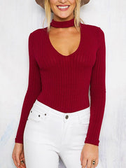 Halterneck Woman Long Sleeve Slim Sweater