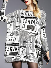 Long Sweater Pullover Print Wool Blend Loose Sweater
