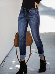 High Waist Stretch Skinny Denim Blue Retro Washed Elastic Slim Pencil Pants