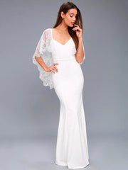Lace Cape V-back Evening Dress