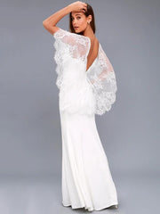 Lace Cape V-back Evening Dress