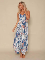 Floral Spaghetti Neck Backless Maxi Dresses