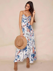 Floral Spaghetti Neck Backless Maxi Dresses