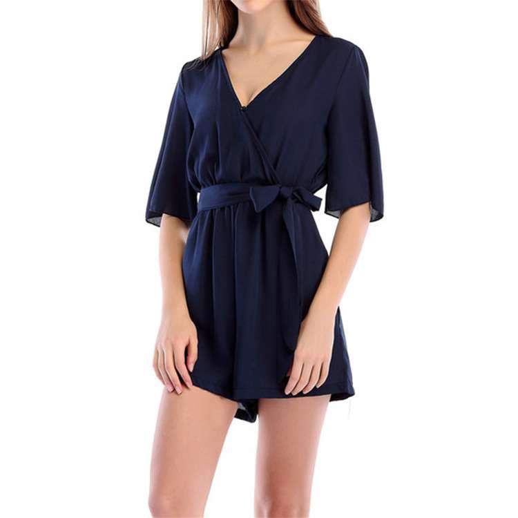 Loose Casual V neck Half sleeve Jumpsuits