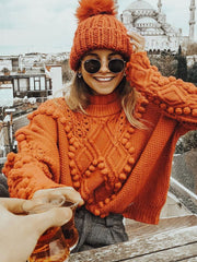 High Collar Orange and White Ball Sweaters