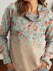 Tribal Cotton Blends Cowl Neck Shirts & Tops
