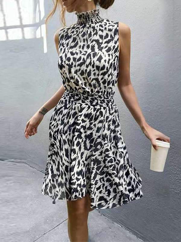 Summer Leopard Printed Women Fashion Skater dress