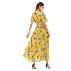 V neck Floral Short sleeve Maxi Dresses