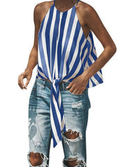 Stripe Woman Sleeveless Chic Fashion Short Vest