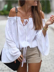 Lacing Off shoulder Falbala Blouses