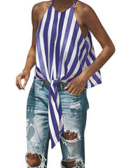 Stripe Woman Sleeveless Chic Fashion Short Vest