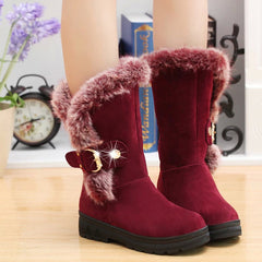 Thickened Middle Tube with Low Heel Round Head Belt Buckle Cotton Boots