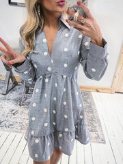 Stylish printed v neck long sleeve chi skater dresses