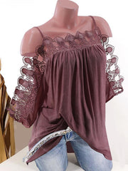 Lace Strap Off Shoulder Fashion Women Plain T-shirts