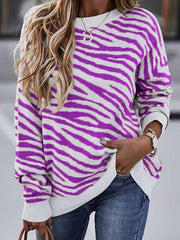 Stylish Round neck zebra-stripe women long sleeve sweaters