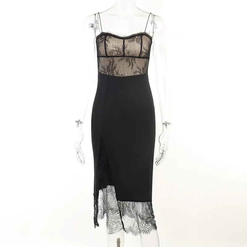 Vintage Lace Patchwork Split Midi Lace Dress