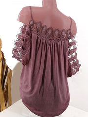 Lace Strap Off Shoulder Fashion Women Plain T-shirts