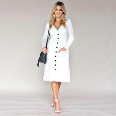 Fashion V neck Fastener Long sleeve Skater Dresses