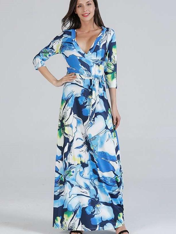 Floral V neck Skater Maxi Dresses