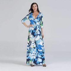 Floral V neck Skater Maxi Dresses