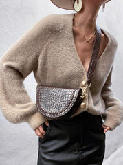 Fuzzy Button V Neck Cardigan Sweaters