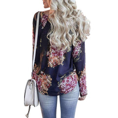 Floral V neck Long sleeve T-Shirts