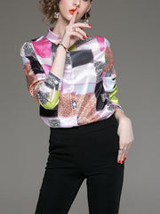 Floral  Polyester fiber  Long sleeve Fashion Blouses