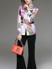 Floral  Polyester fiber  Long sleeve Fashion Blouses