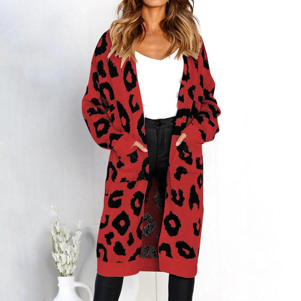 Long Style Sexy Leopard Sweater Fall Style Woman Coats Cardigans