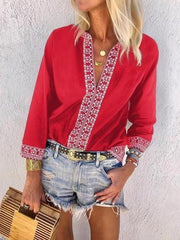 V Neck Floral Casual Blouses