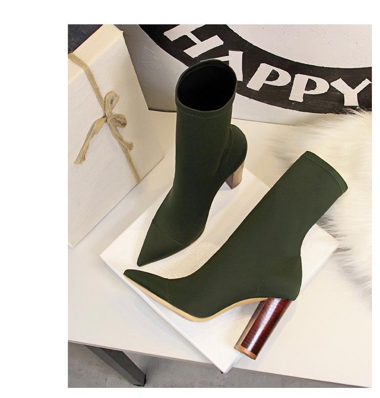 Fashion Wood Chunky heels Pointed Toe Sexy Boots