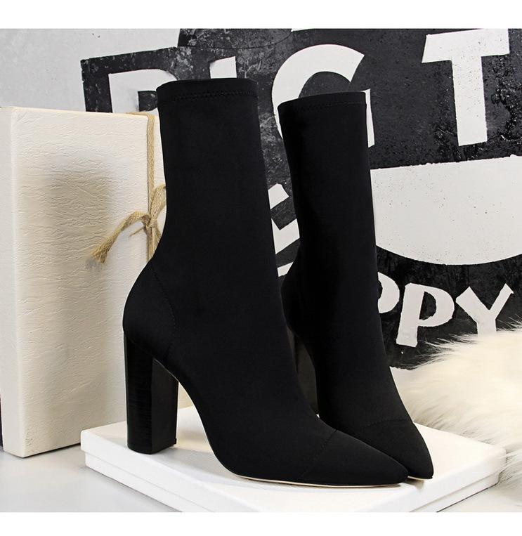 Fashion Wood Chunky heels Pointed Toe Sexy Boots