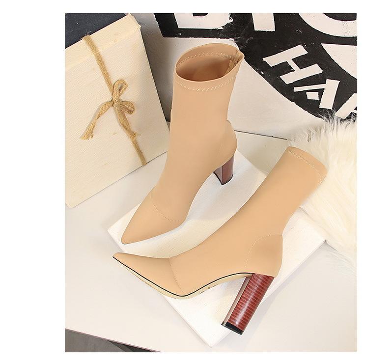 Fashion Wood Chunky heels Pointed Toe Sexy Boots