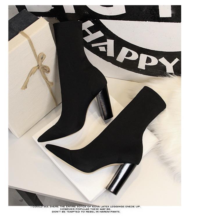 Fashion Wood Chunky heels Pointed Toe Sexy Boots