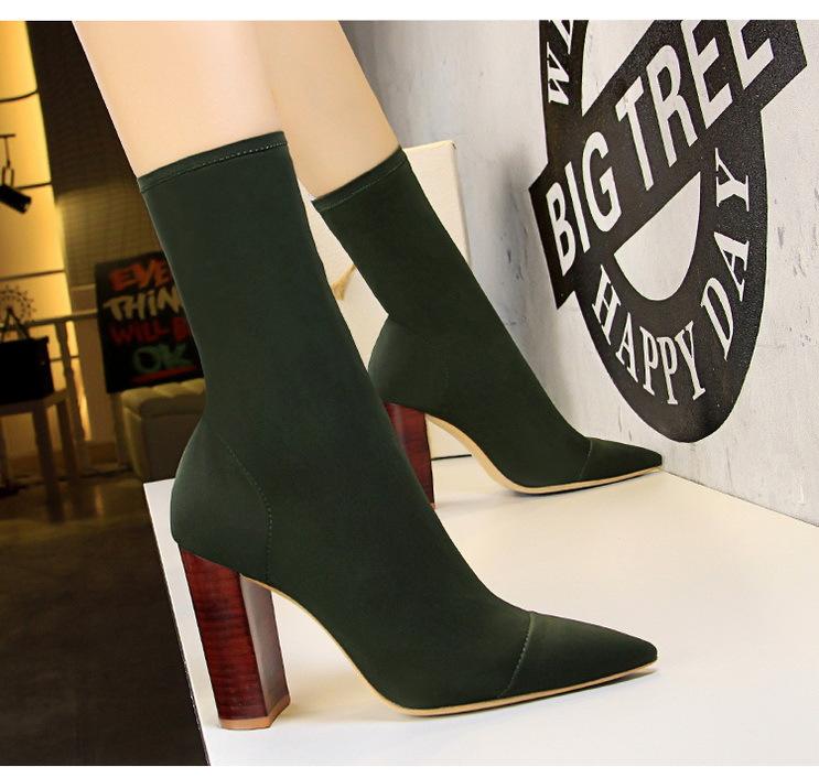 Fashion Wood Chunky heels Pointed Toe Sexy Boots