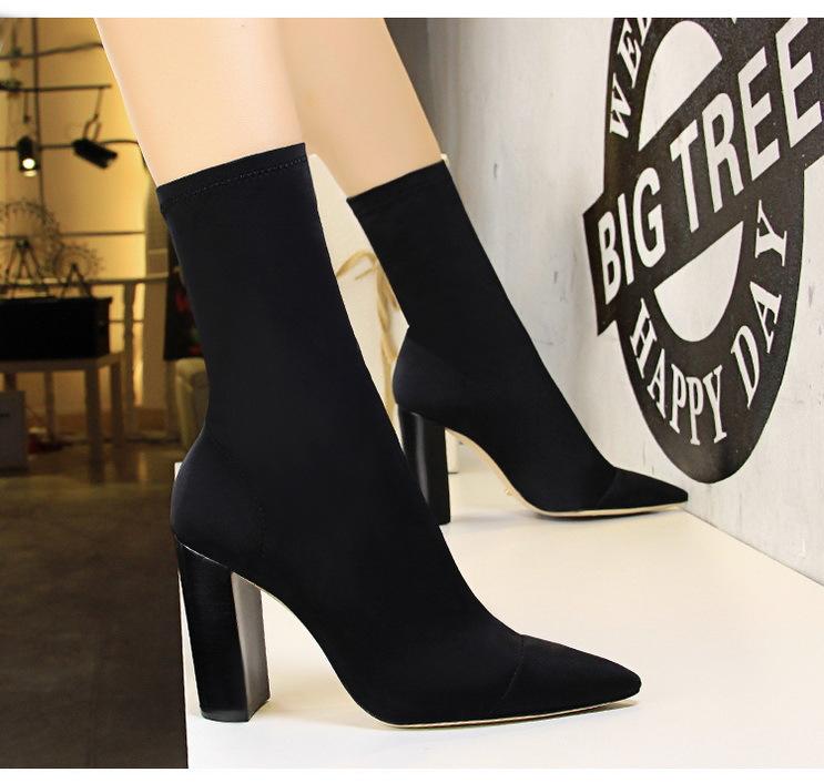 Fashion Wood Chunky heels Pointed Toe Sexy Boots