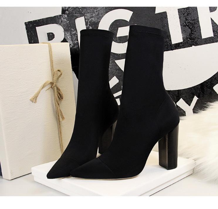 Fashion Wood Chunky heels Pointed Toe Sexy Boots