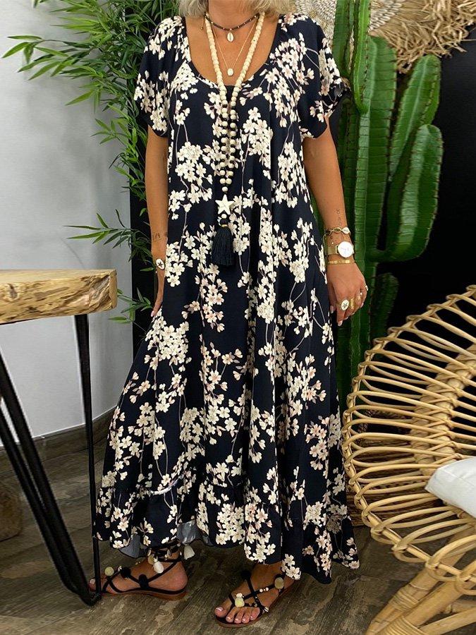 Summer Casual V Neck Dresses Floral printed Midi dress