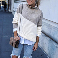 High Neck  Patchwork Sweaters