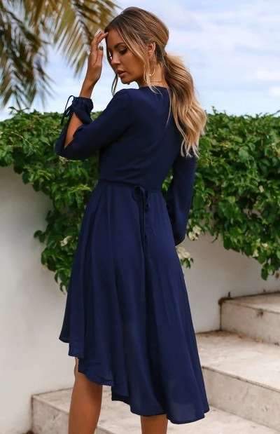 Fashion V neck Long sleeve Irregular Skater Dresses