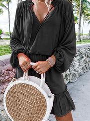 Sweet V-neck lantern sleeves women sakter dresses