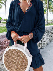 Sweet V-neck lantern sleeves women sakter dresses