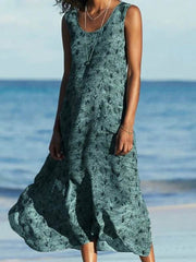 Summer Round Neck women Sleeveless floral maxi dresses