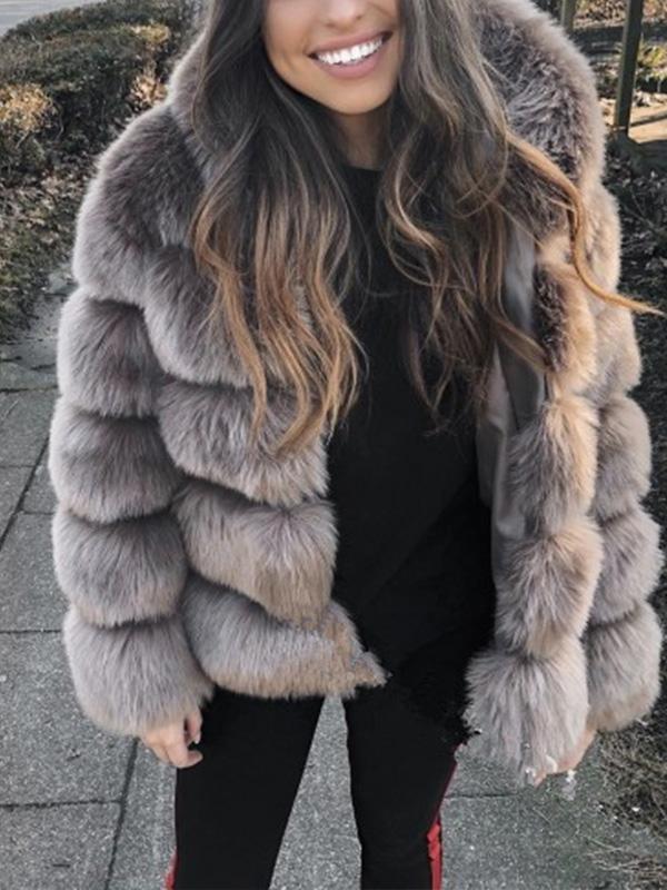 Turtle Neck Long Sleeve Elegant Fur  Woman Coats