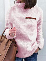 High Collar Zip Plain Tops Sweatshirts