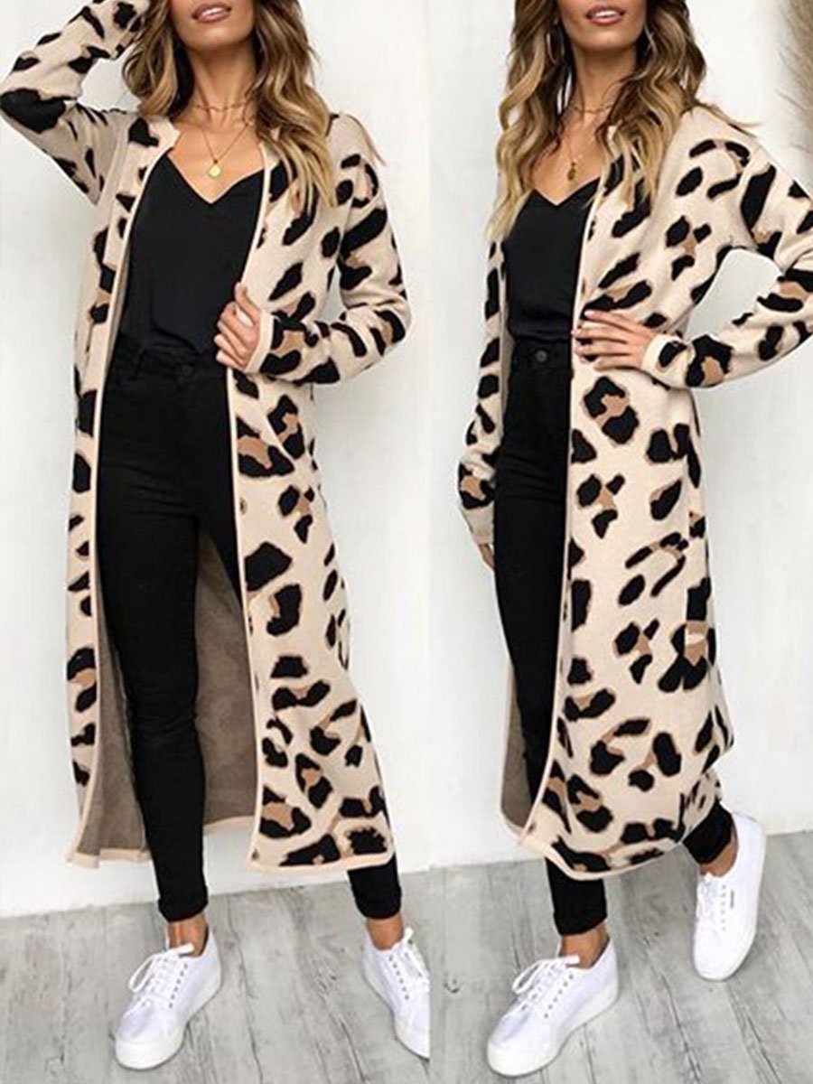 Long Style Sexy Leopard Sweater Fall Style Woman Coats Cardigans