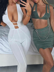 Cotton Sleeveless Backless Hollow Jumpsuit