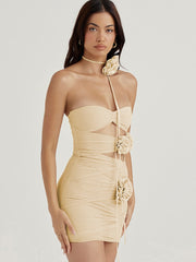 Articat  Strapless Flower Mesh  Dress