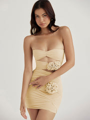 Articat  Strapless Flower Mesh  Dress