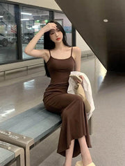 Autumn Pure Sleeveless Sheath Hotsweet Korean Popular Midi Dresses